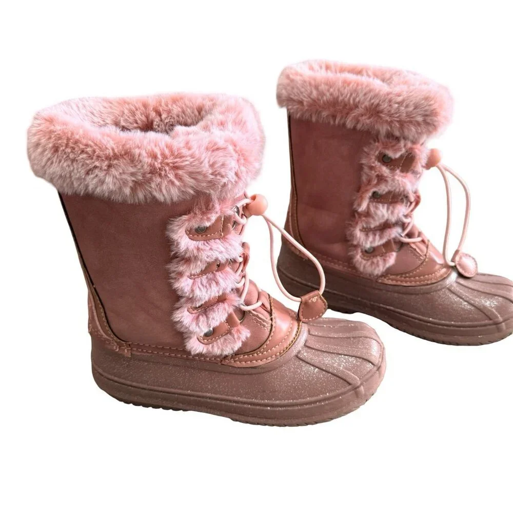 London Fog Girls Pink Faux Fur Winter Boots Size 2